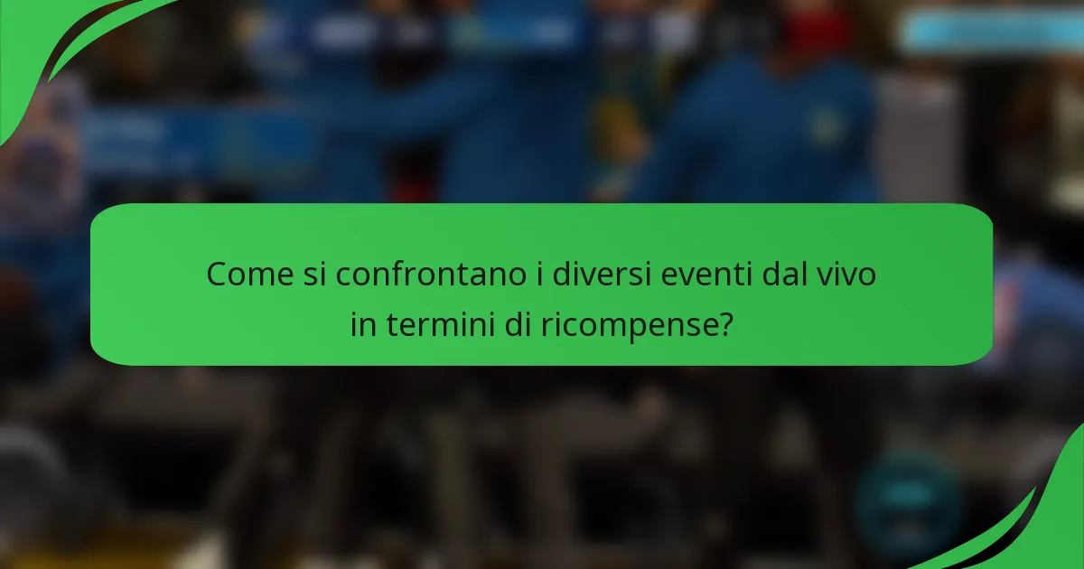 Come si confrontano i diversi eventi dal vivo in termini di ricompense?